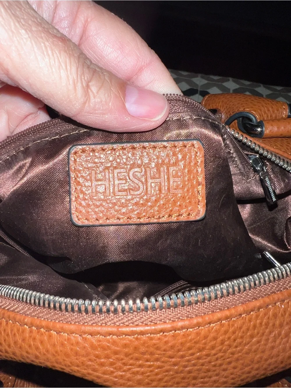 HESHE Cognac Brown Pebbled Satchel Crossbody Bag Tassel Handbag